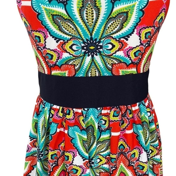 Eliza J Floral Striped Halter Maxi Dress Size 4 Bright Gold Chain Neckline GUC - Picture 5 of 14